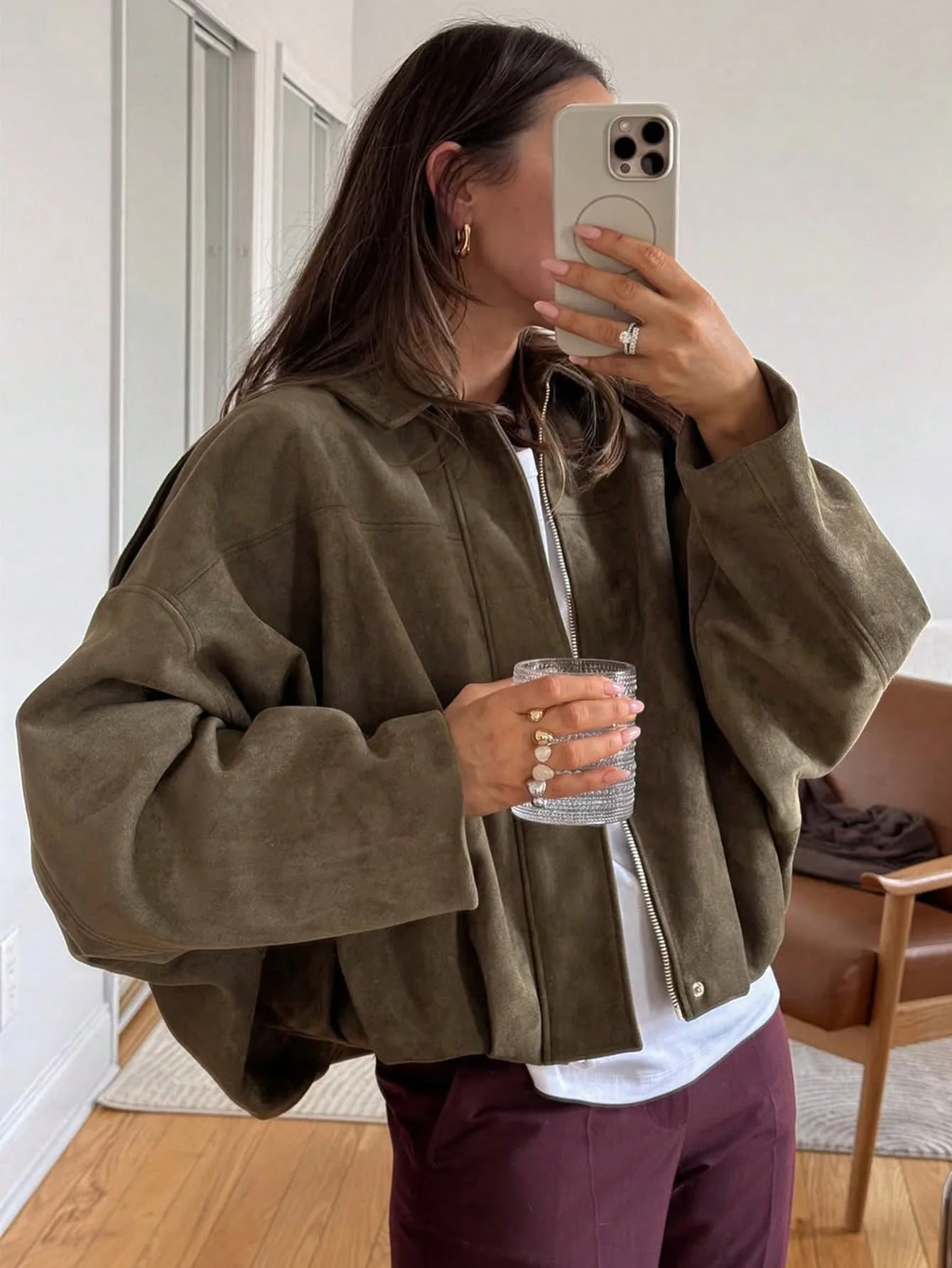 Chaquetas Bomber de gran tamaño verdes Vintage para mujer, moda 2025, trajes suaves y sueltos elegantes para mujer, chaqueta para fiesta, ropa elegante para mujer