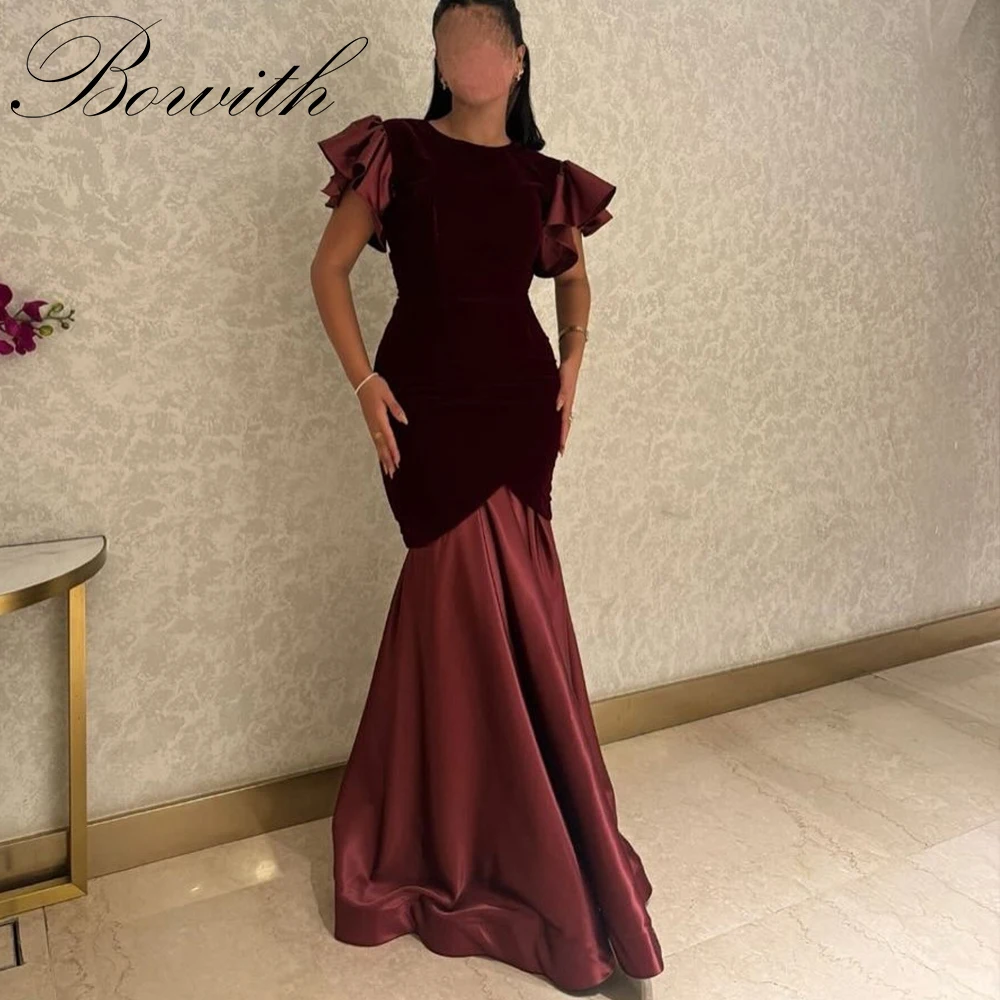 

Bowith Mermaid Ruffle Evening Dresses Patchwork Draped Long Prom Gown Customized Party Dresses For Women vestidos de fiesta