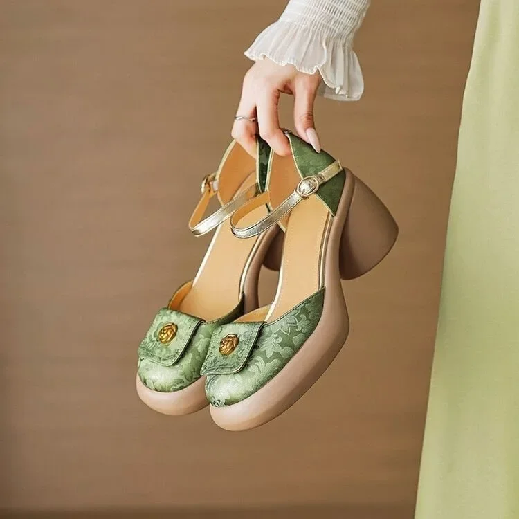 

New Chinese Style New Thick Soled Thick Heel Baotou Sandals Female Line with Female Sandal Fairy Wind High Heel Single Shoes