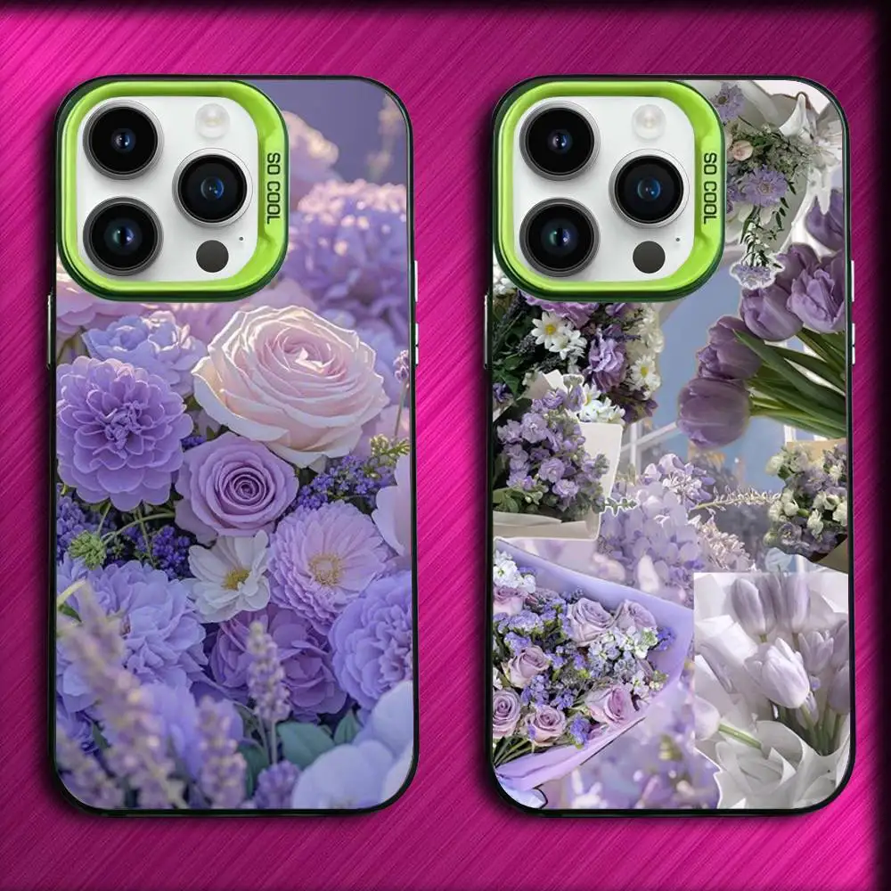 

Purple flower aesthetic art Phone Case For iPhone 16,15,14,13,12,11,Mini,Pro,E,MAX Green Candy Matte Shockproof Cover