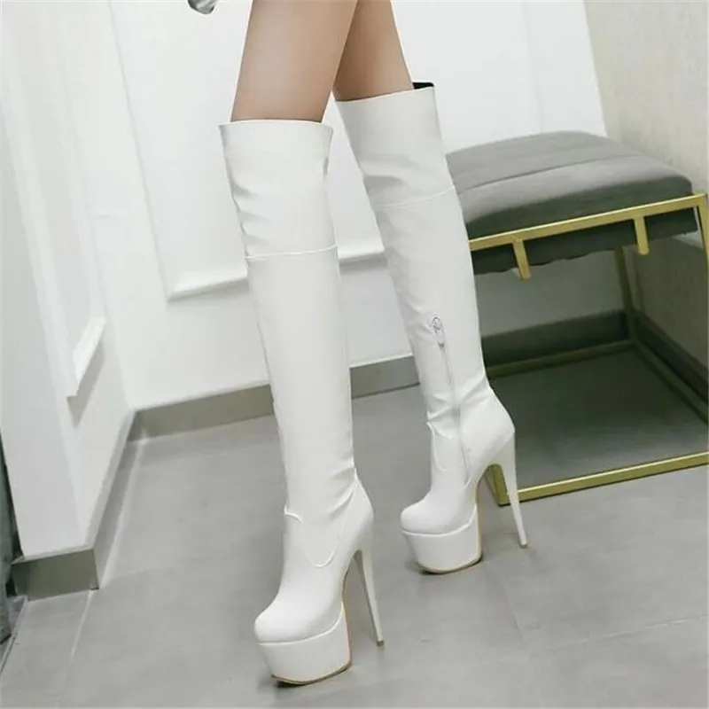 Promotion Super heel Waterproof Women Boots Steel tube dance perform Patent leather Posterior frenulum sexy Over the knee Boots