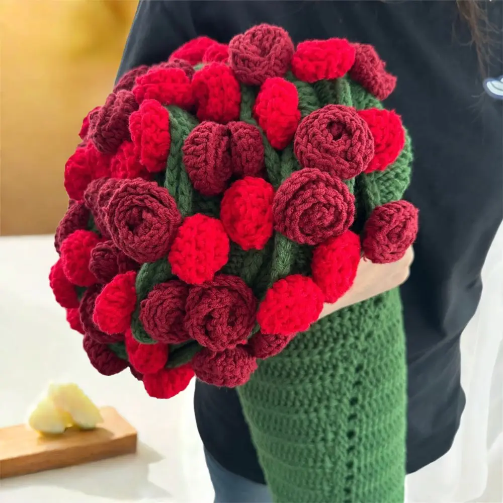 

Fake Flo Green Rose Bouquet Blanket Fashion Finished Rose Nap Blanket Crochet Soft Knitted Flower Blanket Valentine's Day