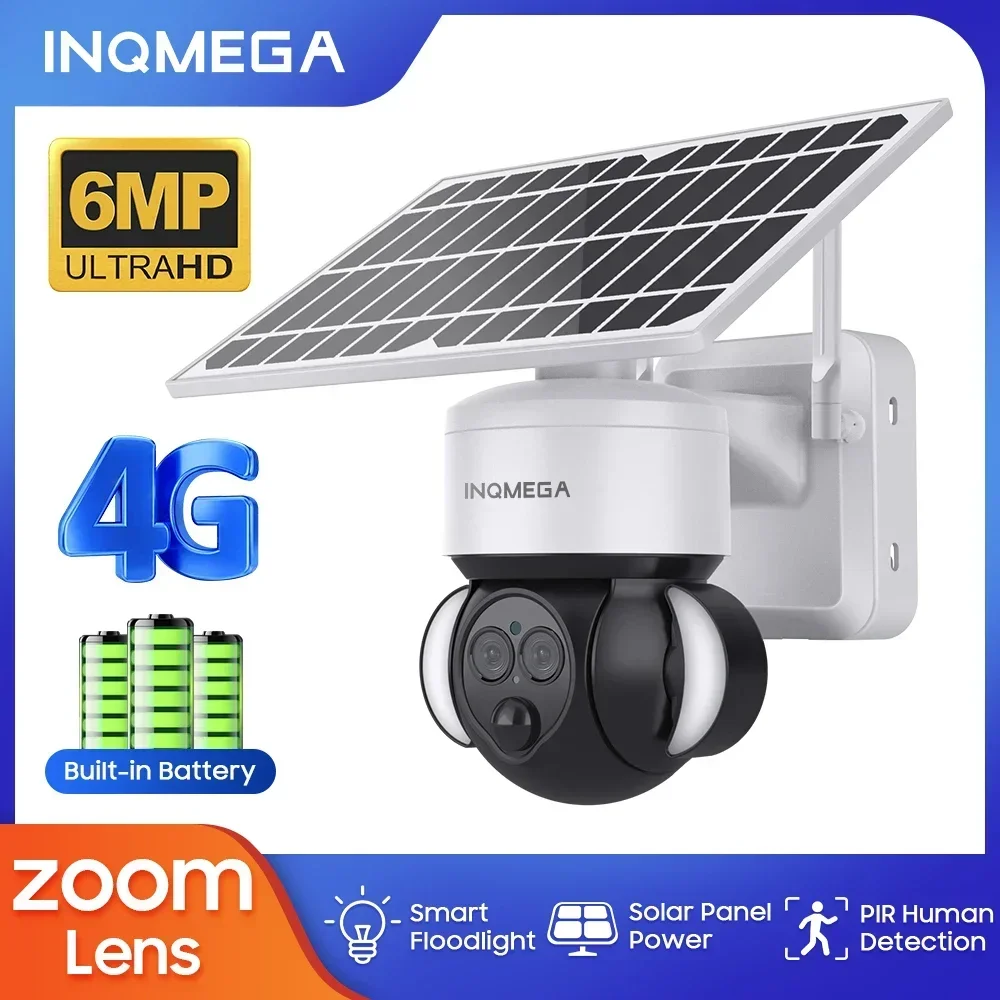 

INQMEGA 6MP Solar Camera 12X Zoom Outdoor 4G/Wifi Camera Daul lens Solar Battery Floodlight PTZ Camera Humanoid Security Camera