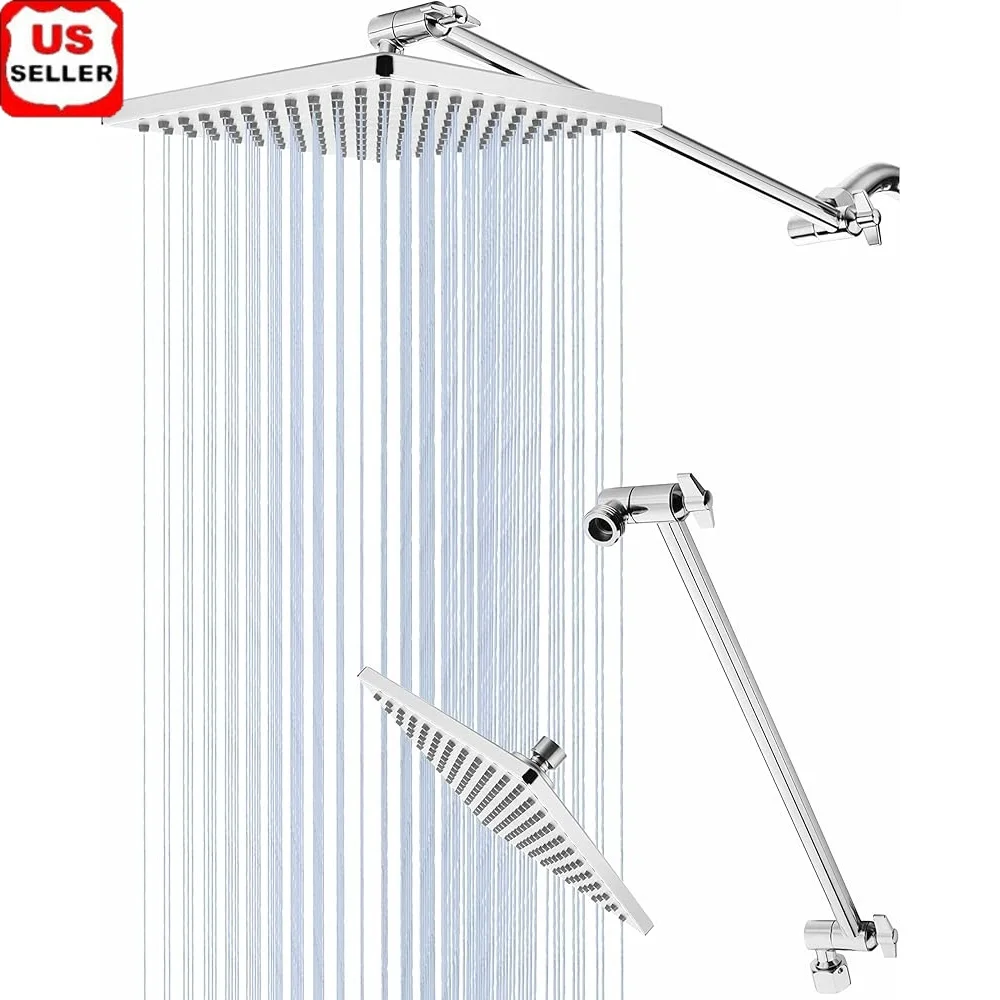 

High Pressure 8 Inch Rainfall Shower Head with 15 Inch Brass Extension Arm Adjustable Angle Modern Design Easy Installation