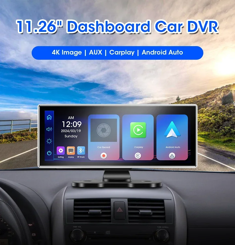 Srnubi 11,26" Dash Cam Rück Carplay Android Auto 4K DVR Navigation Player Dual Lens Recorder Dashboard WIFI BT AUX GPS FM – Detail 4