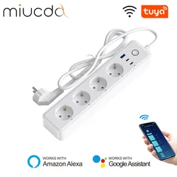 MIUCDA Tuya WiFi Socket Power Strip 1 USB/2 Type-C 1.5m Multiprise Power Strip Extension AC Power Travel Adapter Smart Charger