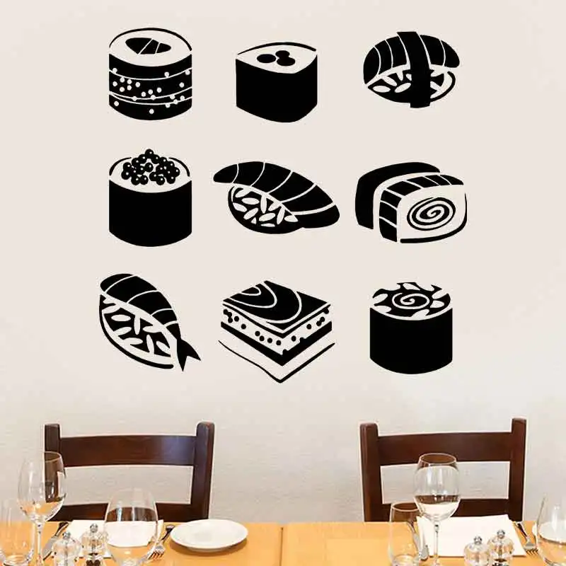 Sushi Wall,decor,Rice,Fish,Chopsticks, Food,Rolls,Cafe Decor,Japan Wall Decal,Window Sticker,Vinyl Sticker Handmade K49