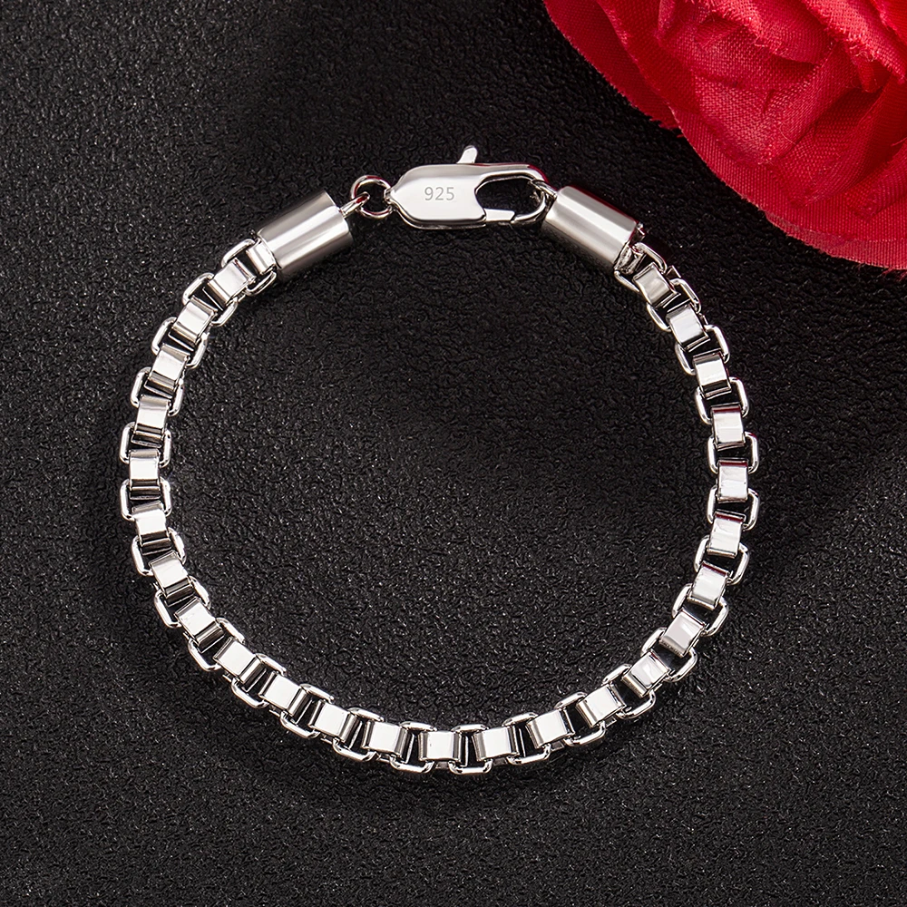 

Unisex 5mm 925 Sterling Silver Vintage Box Chain Bracelet Simple Dainty Design for Daily Casual Wear Gift for Him Or Her