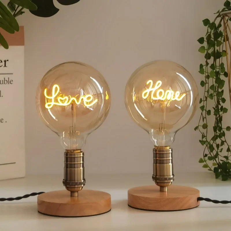 Edison Led Filament Bulb 220V E27 4W 2300K  Retro Style Curved Letter Home Love Dream Desk Lamp Decorative Night Light