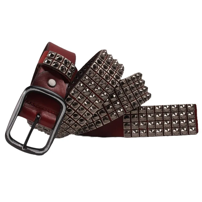 The first layer of cowhide European and American punk men's belt pointed rivets cross-border Japanese buckle trouser belt