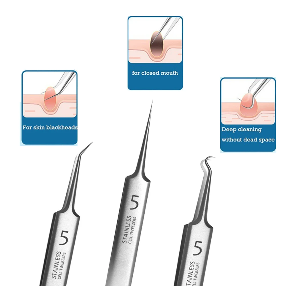 Pinzette per la rimozione dei punti neri strumenti in acciaio inossidabile efficace estrattore di comedoni rimozione dei punti bianchi strumenti per la pulizia profonda