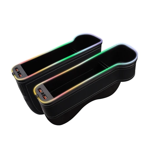 Imagen 1 del producto Portavasos para relleno de espacio de asiento de coche, caja organizadora de almacenamiento de grietas LED que cambia de 7 colores con cargador de 2USB, accesorios para coche