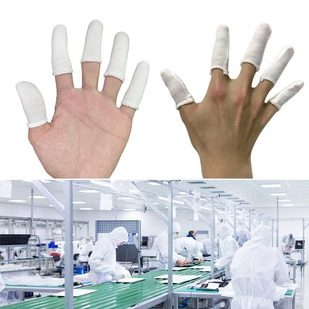 100PCS Culle per dita in cotone bianco Ispessimento Assorbimento del sudore Protezioni per le dita Estensione Guanti protettivi per le dita resistenti all'usura