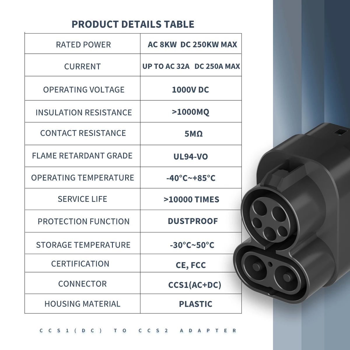 Convertidor de adaptador CCS1 a CCS2 EV, 250kw adaptador combinado de CC, CA 8kW para coche hecho en la UE utilizado en estación CCS1 y Tipo 1