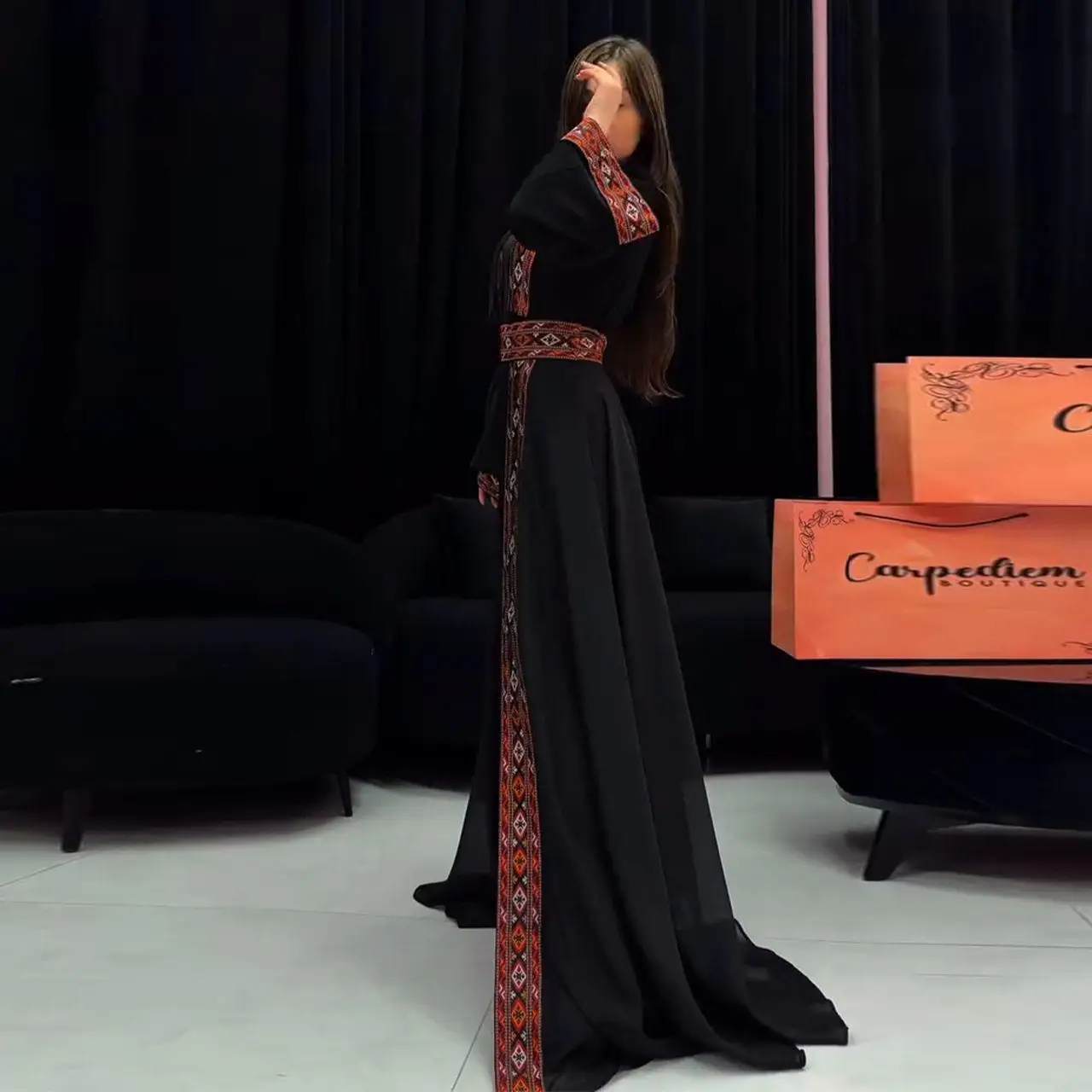 

2025 New Black Asymmetrical Top And Straight Leg Pants Retro Set Women's Fashion Ensemble Elegant Style Winter Collection