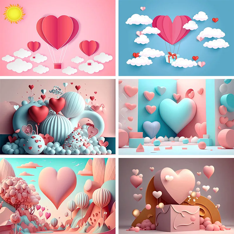 

Valentine's Day Love Heart Photography Background Cartoon Pink Love Heart Children Girls Portrait Photo Backdrop Photobooth Prop