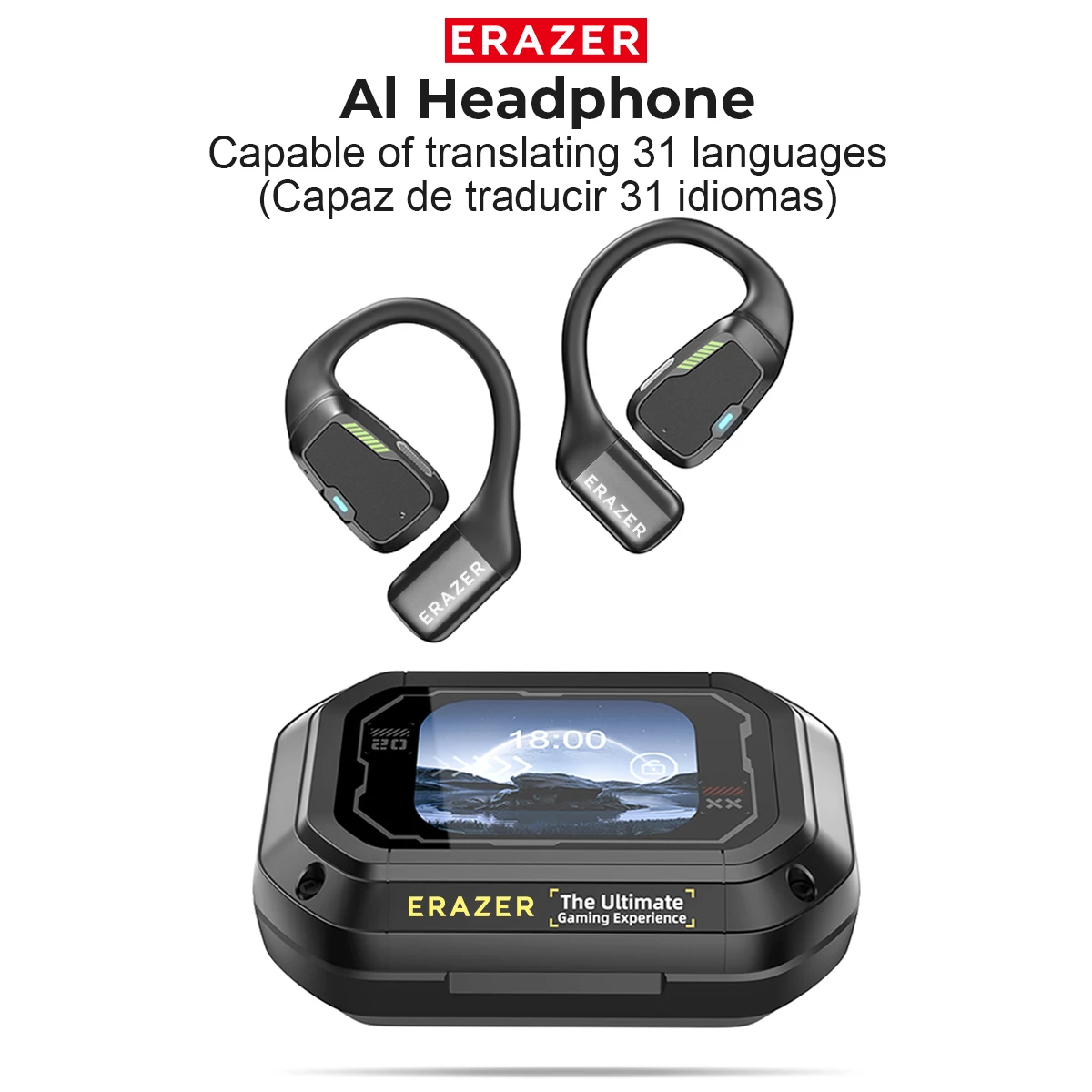Écouteurs Bluetooth Erazer XP6 AI Translator, Casque ASMR pour le sommeil, Casque sans fil à faible latence pour le bureau et les voyages