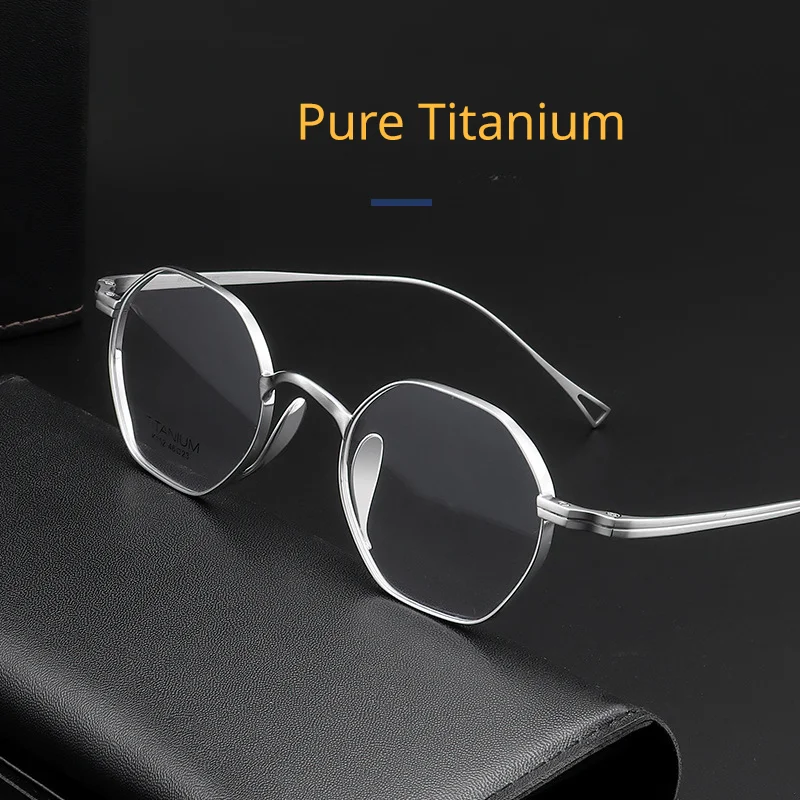 New Japanese Pure Titanium Glasses Frame Men Designer lenti piatte retrò poligonali montature miopi occhiali da vista donna