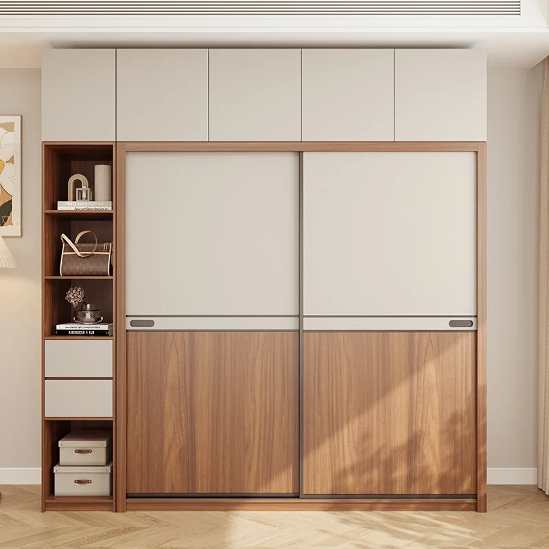 

Walnut solid wood sliding door color matching household bedroom sliding door mobile door wardrobe storage multi-function