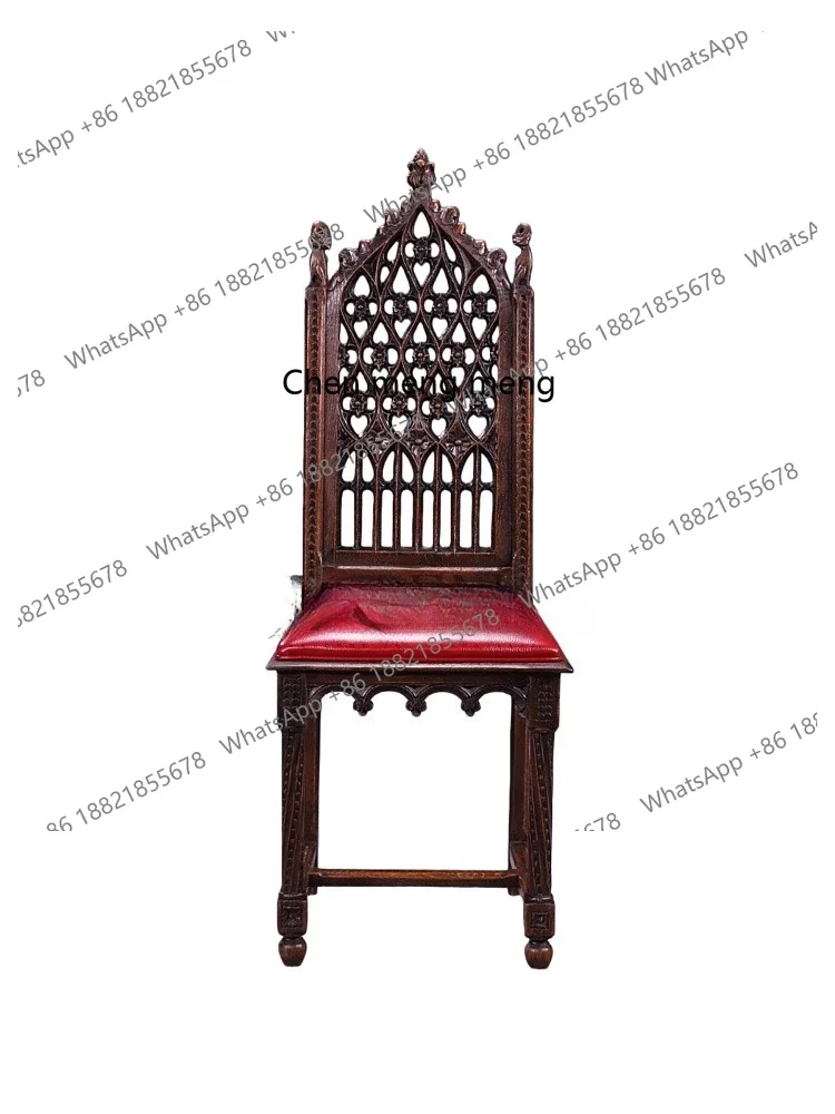 cc182Antique European retro solid wood carving flower dining chair medieval carving high back chair photography single book chai