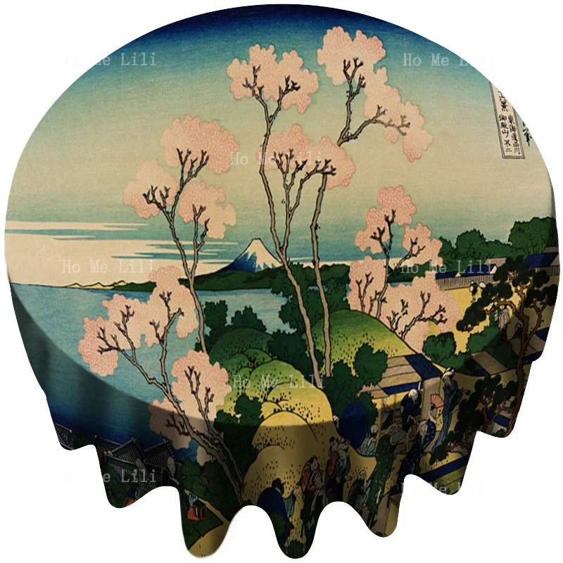 

Japanese Mount Fuji Genre Painting Cherry Blossom Ukiyo E And Fuyue Thirty Six Round Tablecloth By Ho Me Lili For Tabletop Decor