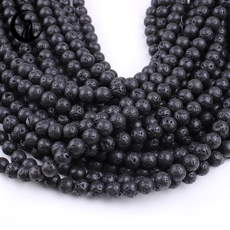 Zhe Ying Cheap Natural Volcanic Stone Round Loose Gemstone Beads for Bracelet Necklace DIY Jewelry Making