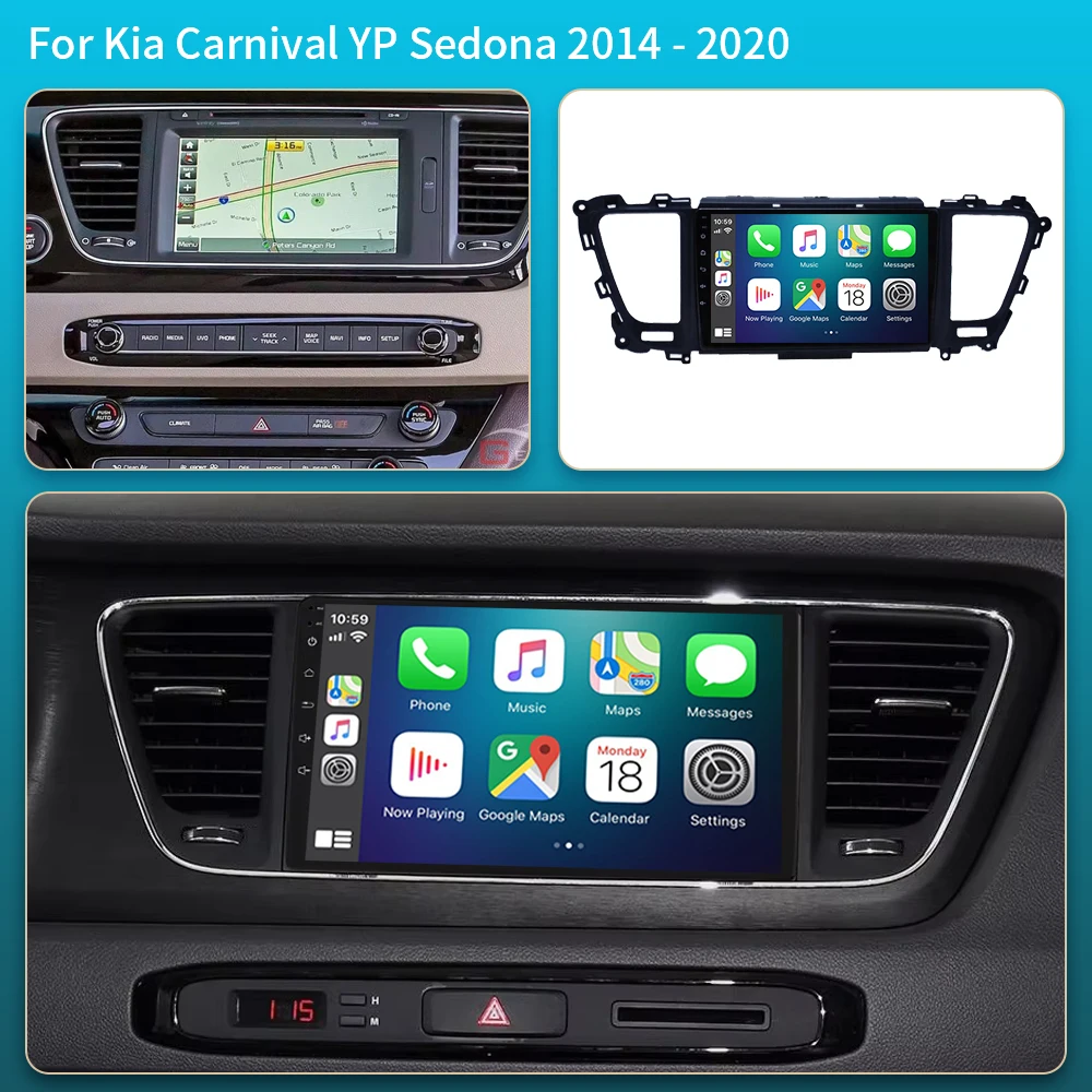 Car Radio Android16 Carplay Auto For Kia Carnival YP Sedona 2014 2015 2017 2018 -2020 Multimedia Player WIFI+5G DSP Stereo 2 Din