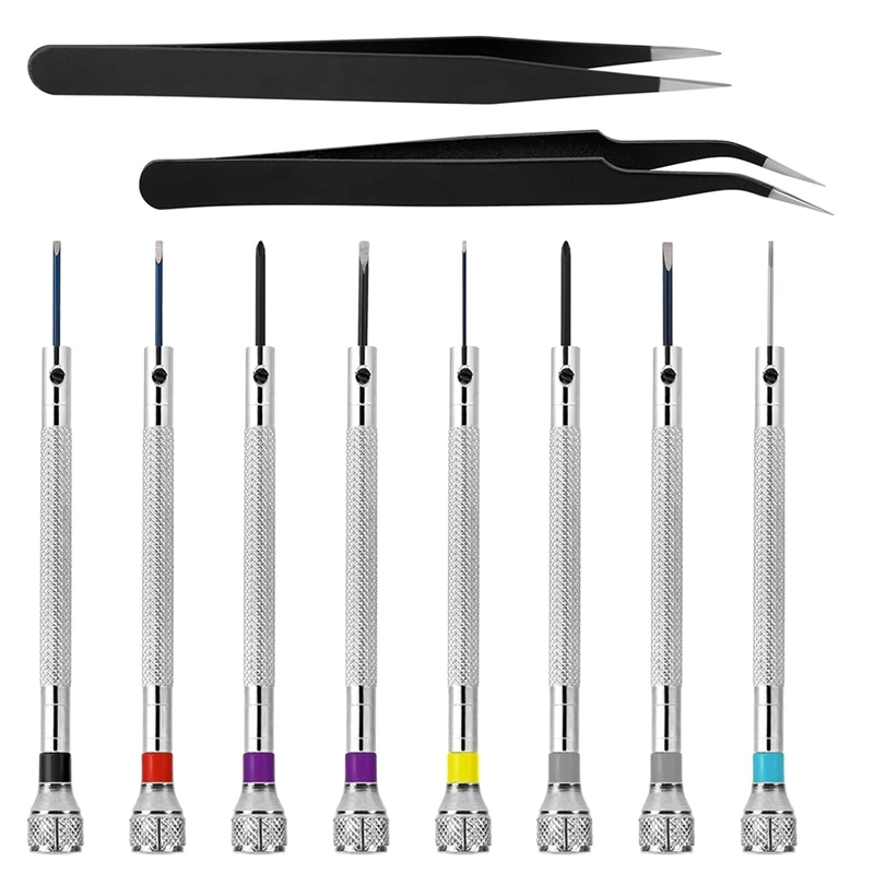 GTBL 8Pcs Mini Precision Watch Screwdriver Set With Two Extra Tweezers For Watches Glasses Electronics Work Jewelry Repair