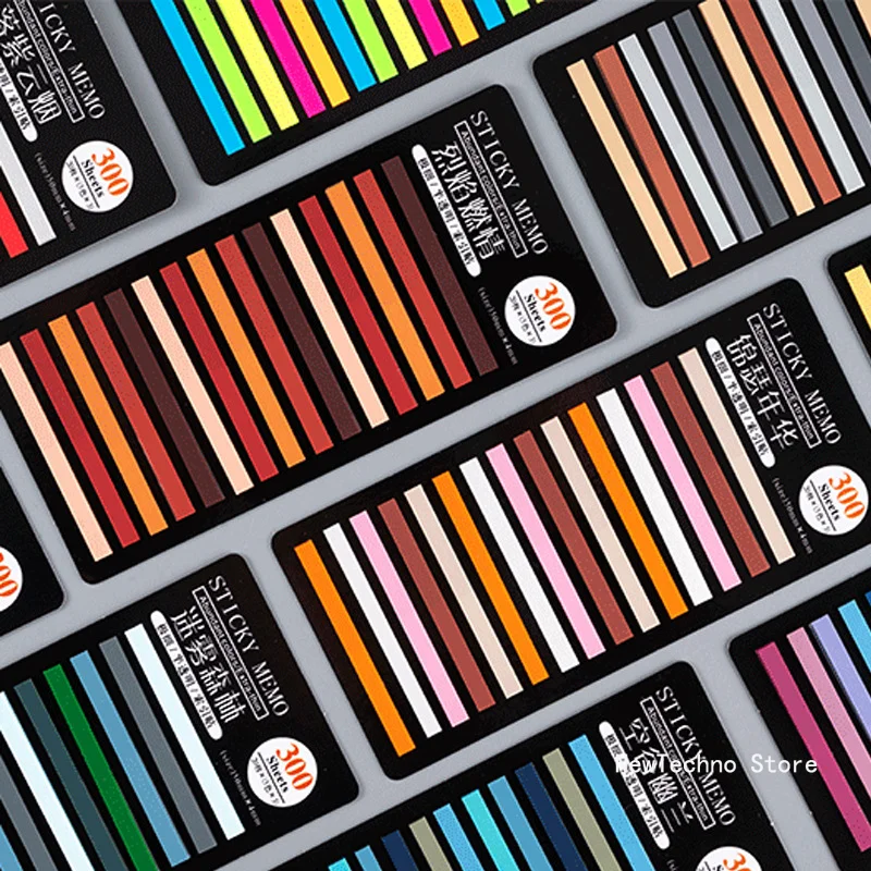 300sheets Rainbow Long Index Stickers Post Fluorescent Waterproof Color Note Stamping Transparent Sticky Scrapbooking Note Craft