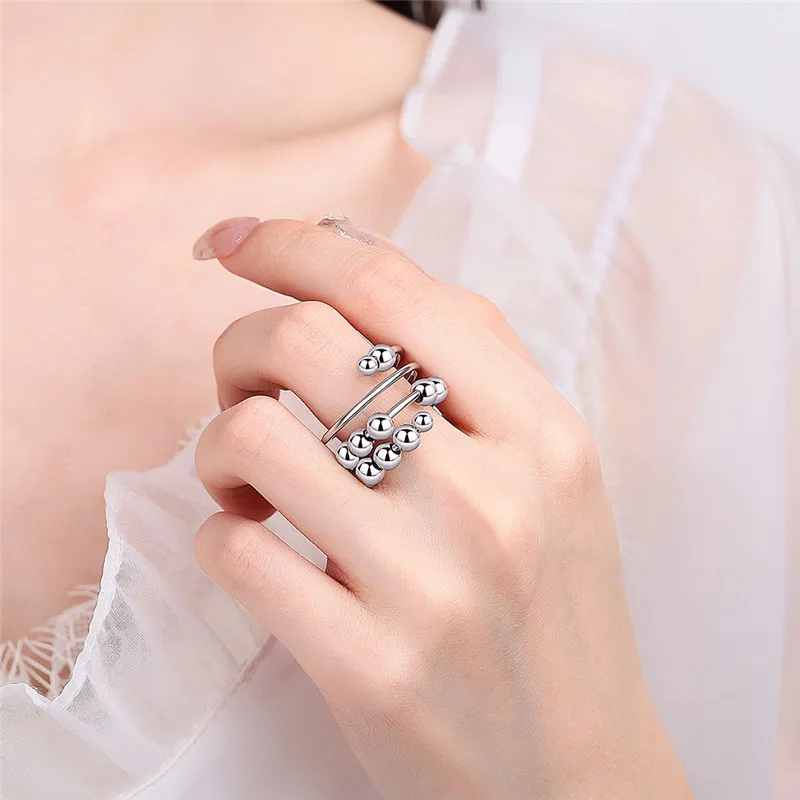 2026 Fashion Beads Anxiety Ring Fidget Spinner Rings Korea Crystal Butterfly Flower Star Moon Ring Anti Stress Jewelry Gift