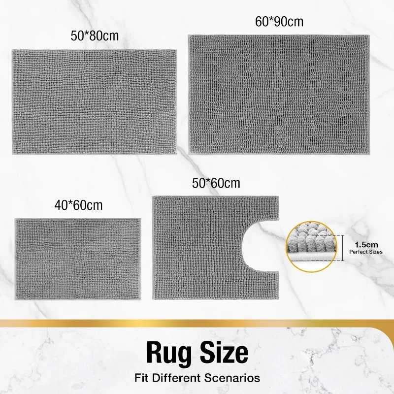 60x40cm Chenille Bath Mat Water Absorbent Non Slip Rug Bathroom Toilet Kitchen Doorway Anti Skid Floor Mat Shower for Bathroom