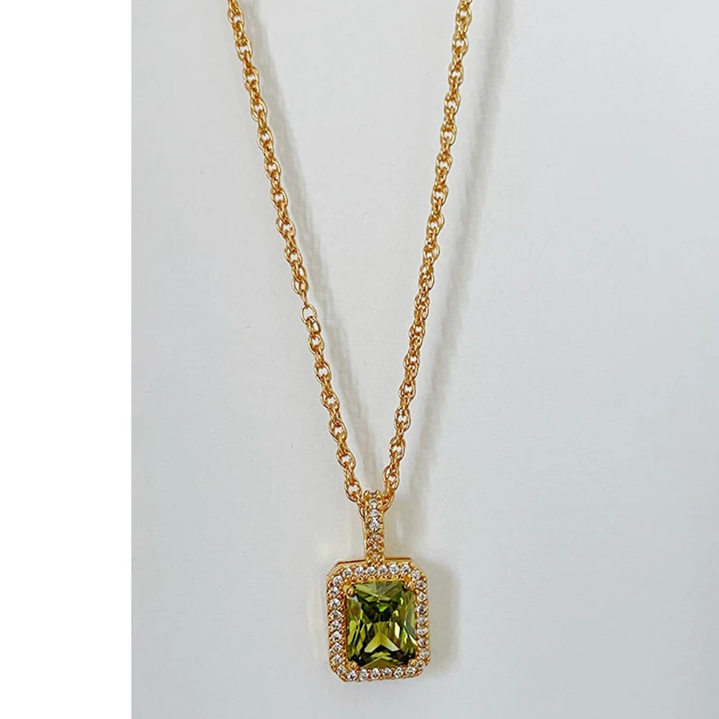 Trendy olive green necklace flash zircon pendant stackable simple clavicle chain summer girls neck accessory