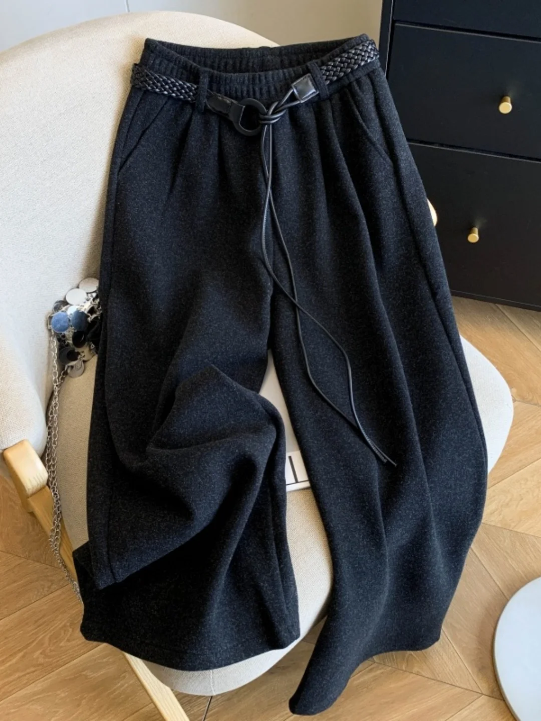 

Warm Winter Wide Leg Fce Lined Trousers for Women High Waist Loose Fit Daily Wear Comfortable Lazy Sle Outerwear Pants