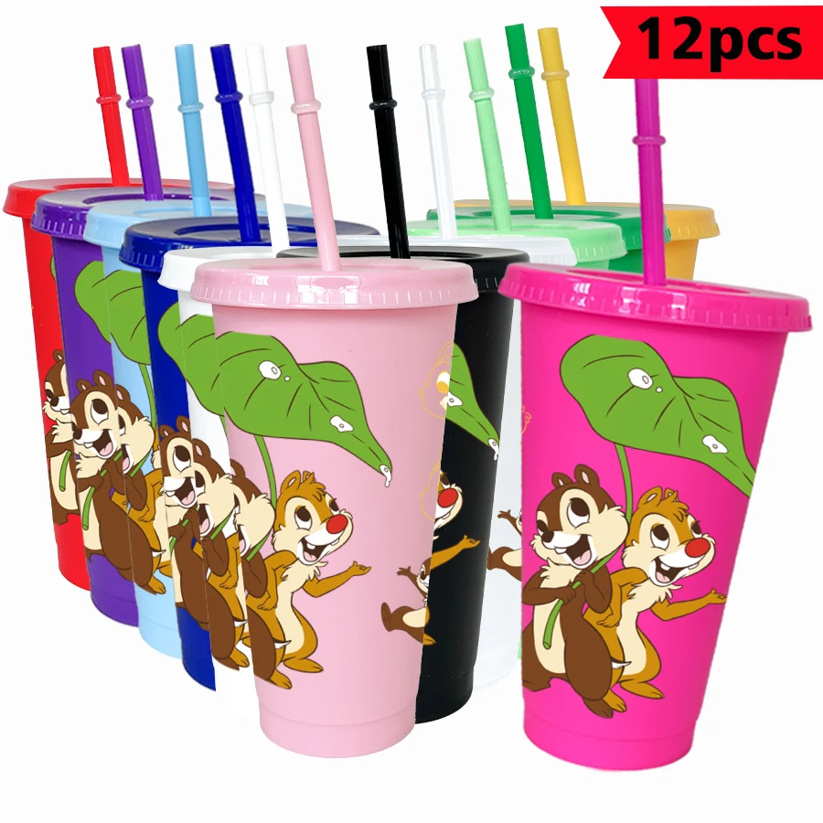 

12 шт./упак., цветной пластиковый стакан с принтом листьев бурундука Диснея, 26 унций, посуда для напитков на день рождения, кружка для сока, кофе
