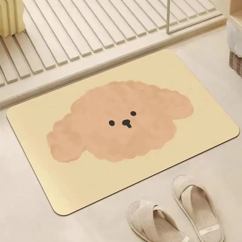 VIKAMA Non-slip Puppy Cartoon Diatomaceous Earth Mat Absorbent Quick Dry for Bathroom Entryway Door