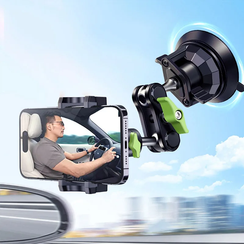 

360° Adjustable Metal Suction Cup Phone Holder With Extension Rod Anti-Shake In-Car Mount For Video Shooting Navigation Use