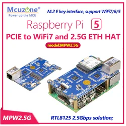 MPW2.5G Raspberry Pi 5 PCIE to WiFi7 and 2.5G ETH HAT,M.2 E key interface, support WiFi7, WiFi6, WiFi5