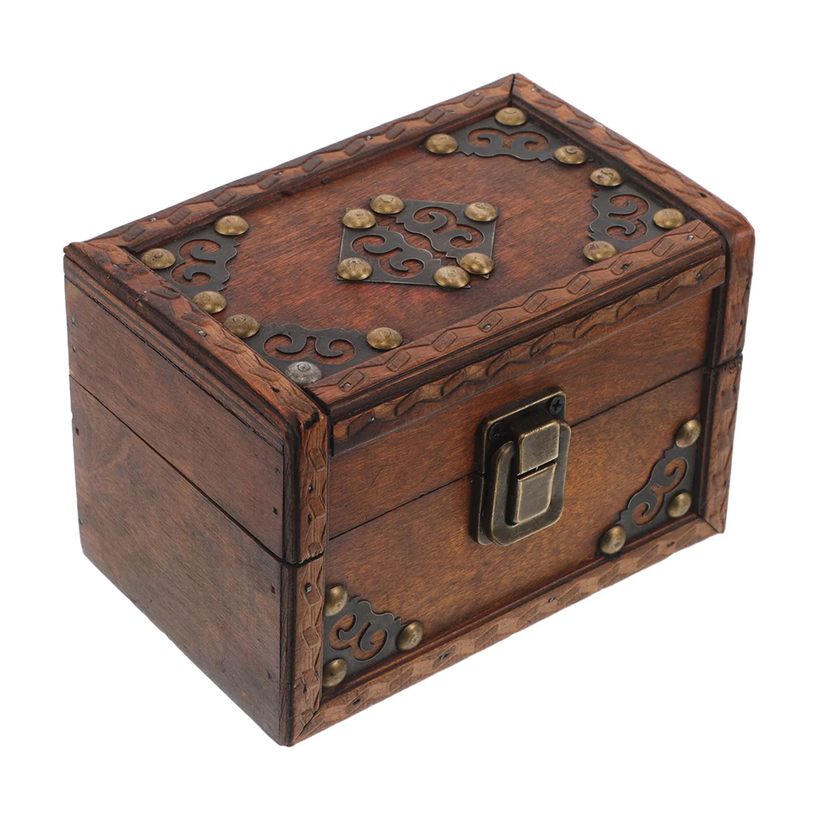 

Vintage Wood Jewelry Box Retro Chest Style Decorative Storage Box with Lid for Necklaces Earrings Rings Trinkets Keepsakes
