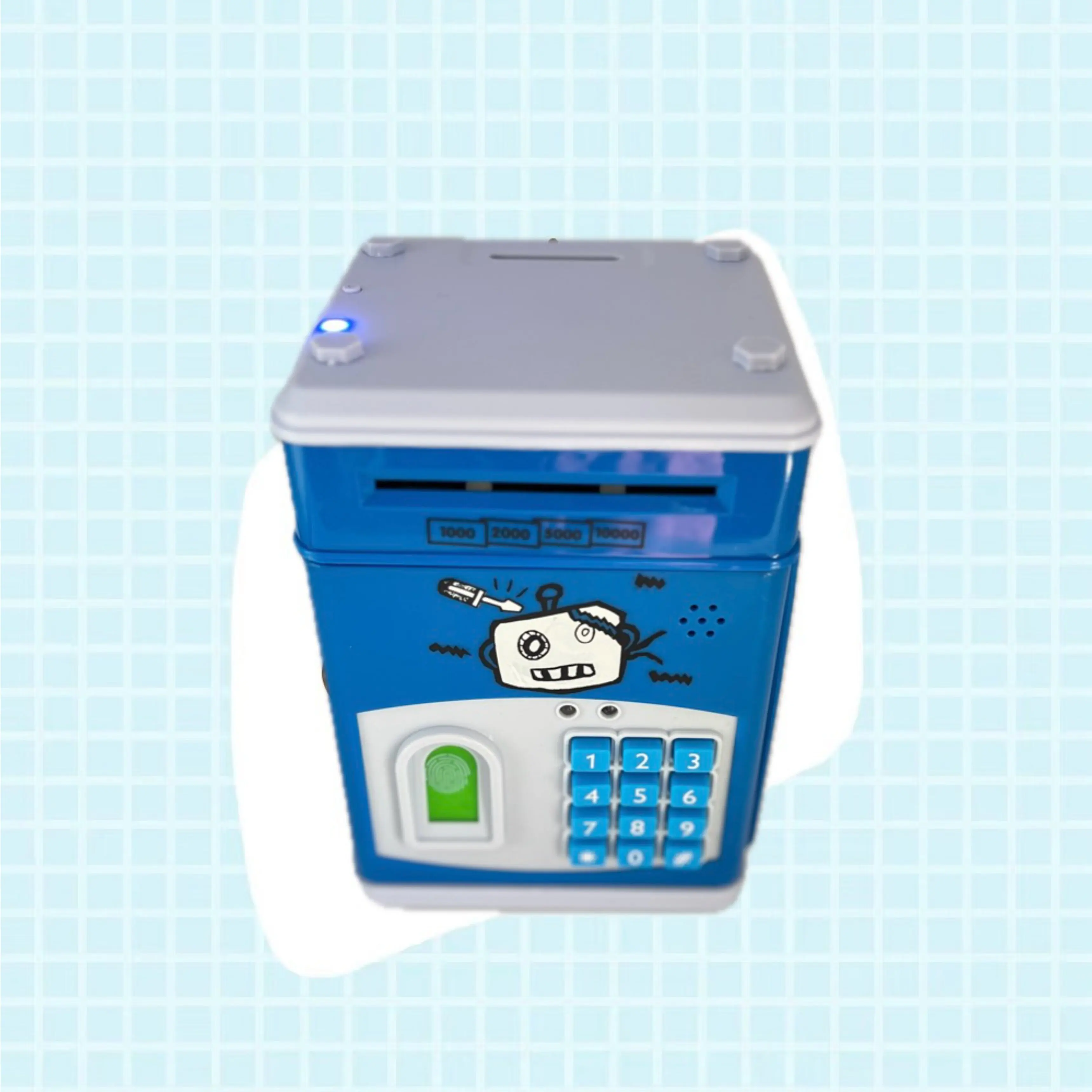การ์ตูนลายนิ้วมือเครื่อง ATM รหัสผ่านปลอดภัย ATM เพลงเหรียญกล่องธนาคารด้วยลายนิ้วมือหลัก