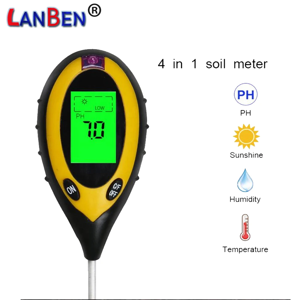 

Soil PH Tester Digital 4 In 1 Soil Humidity Moisture Monitor Temperature Sunlight Soil Ph Meter For Plants Farming Gardens