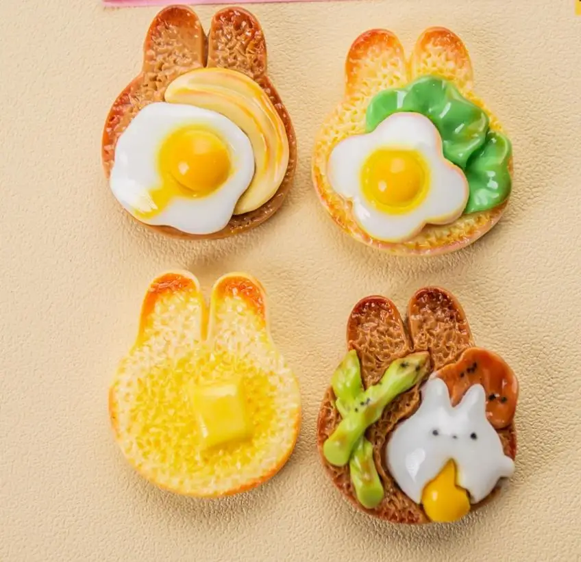 100pcs Resin Kawaii Egg Burger Bread Scrapbook Flatback 3D Food Figurine DIY Dollhouse Kitchen Decor Accessory