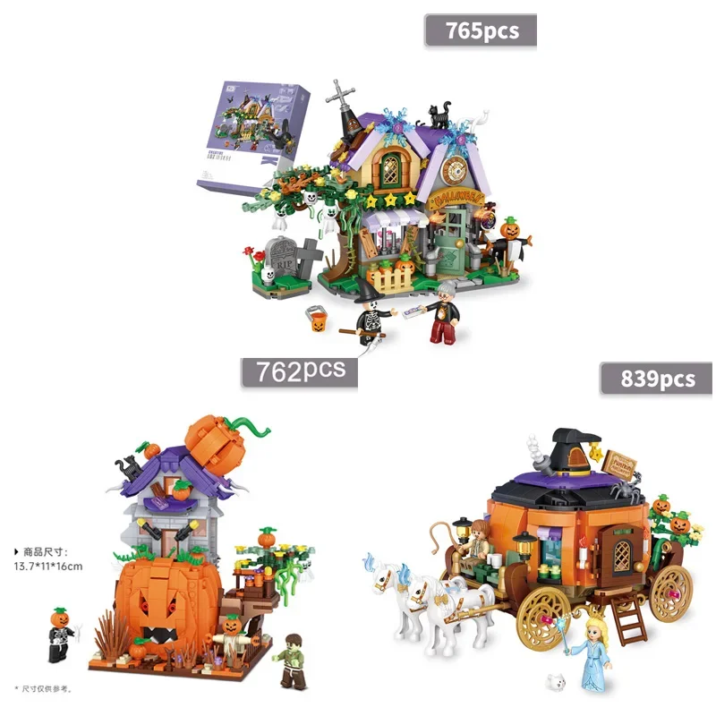 Mini Particle Building Blocks Halloween Pumpkin Cart Assembly Building Block Puzzle Toys Model Decoration DIY Children's Gifts