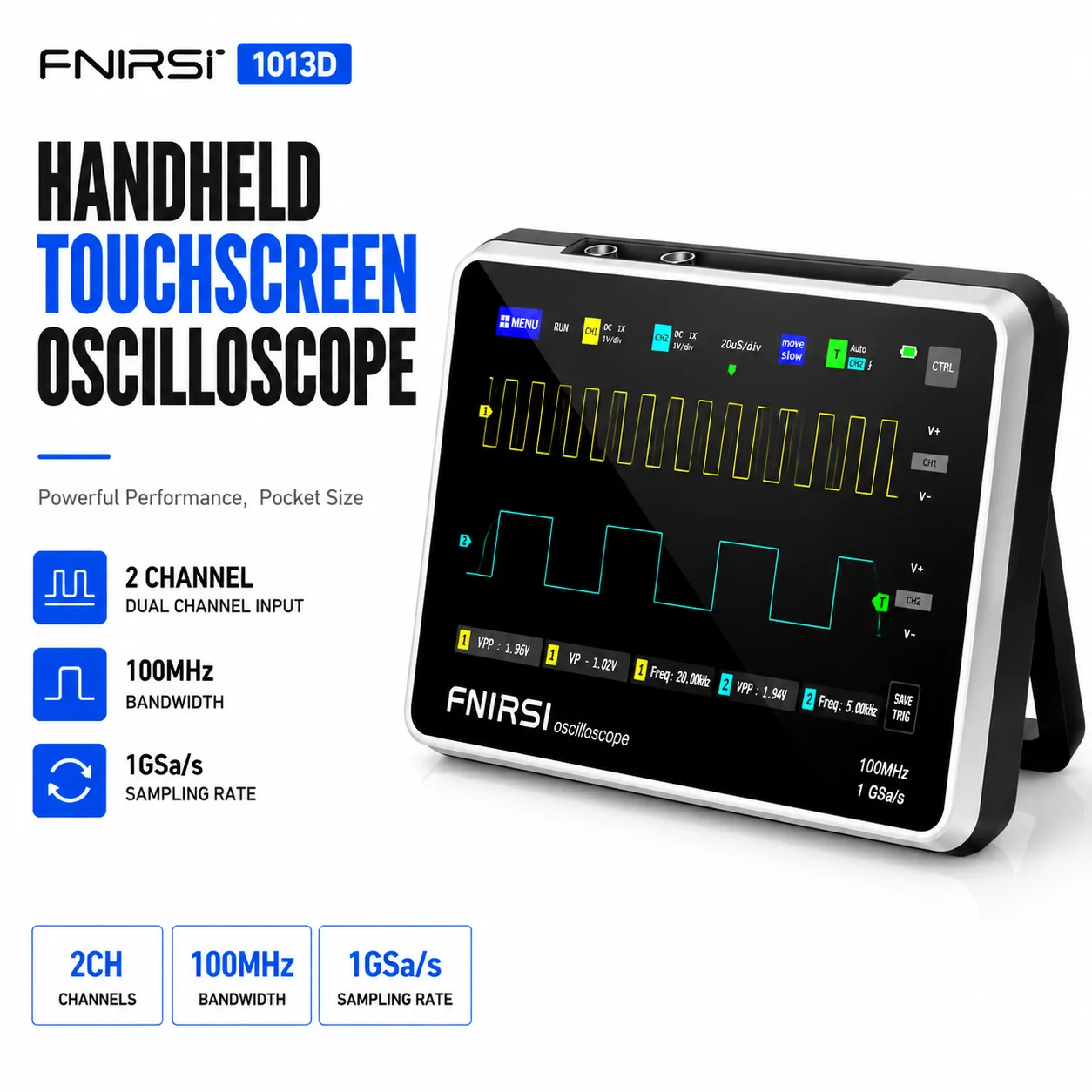 Handheld Tablet Oscilloscope Touchscreen 100Mhz - ออสซิลโลสโคปแบบดิจิตอลแบบพกพา 2 ช่องสัญญาณ 100MHz แบนด์วิดท์ 1GSa