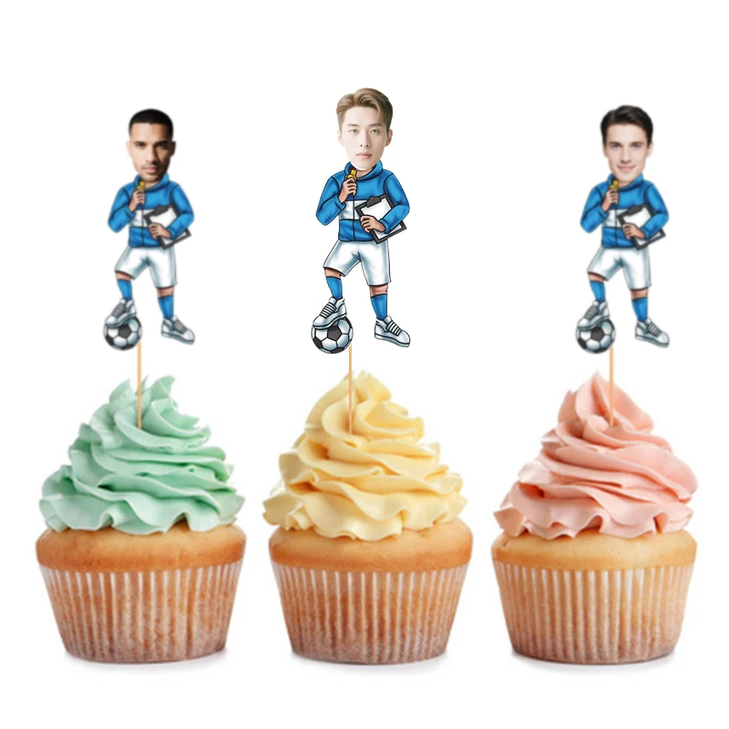 12/24 pièces Décorations de gâteau personnalisables sur le thème d'un entraîneur de football, pour anniversaire, fête, fournitures de bricolage