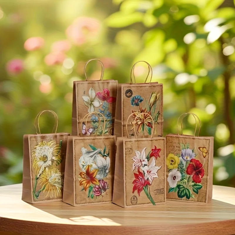12pcs-sacos-de-presente-com-tema-floral-retro-sacolas-portateis-feitos-de-papel-kraft-com-varios-padroes-de-flores-incluindo-tulipa