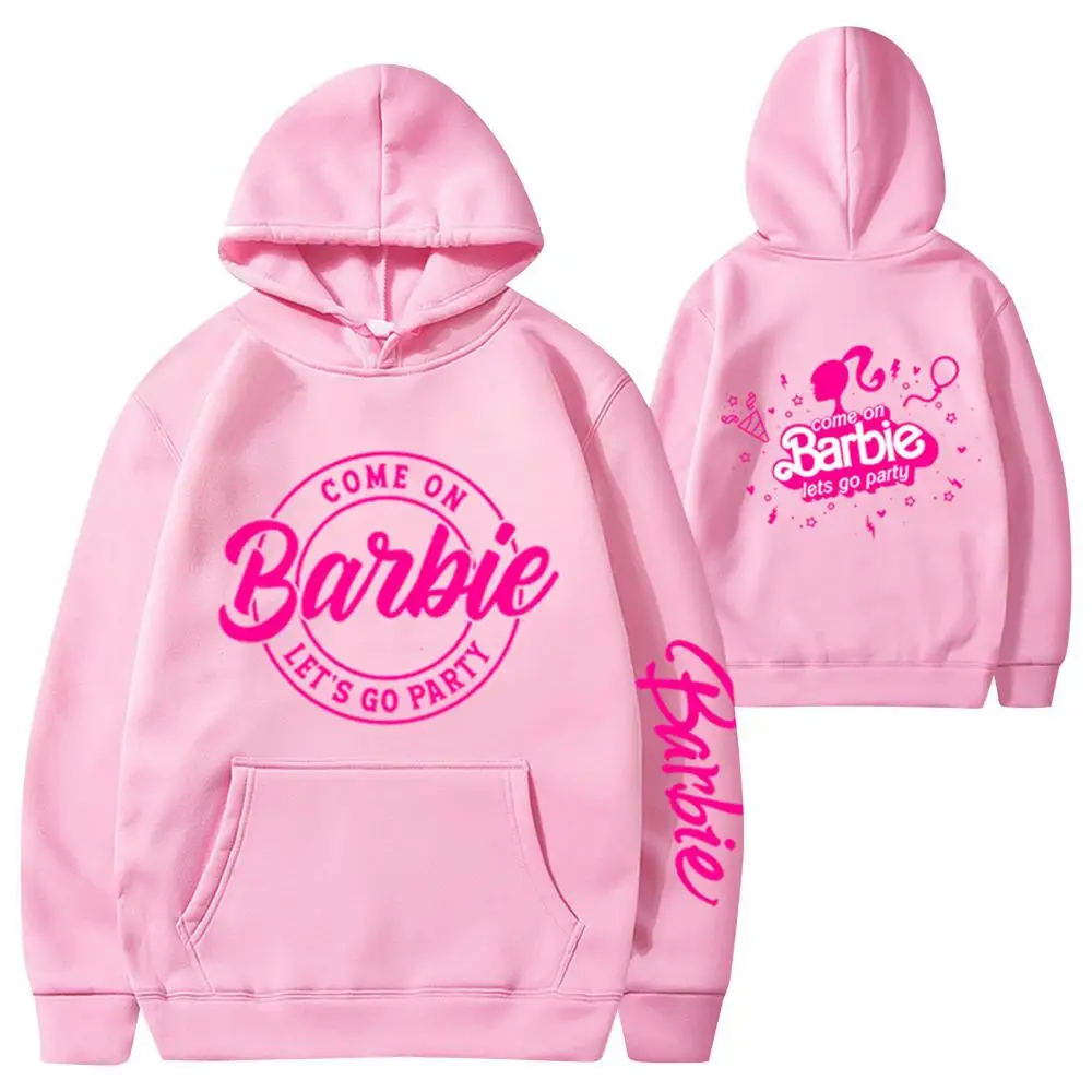 2023 Fashion Barbie Hooded Sweater Anime Kawaii Autumn Letter Printed Long Sleeve Sweatshirt Casual All-Match Pullover Tops Gift