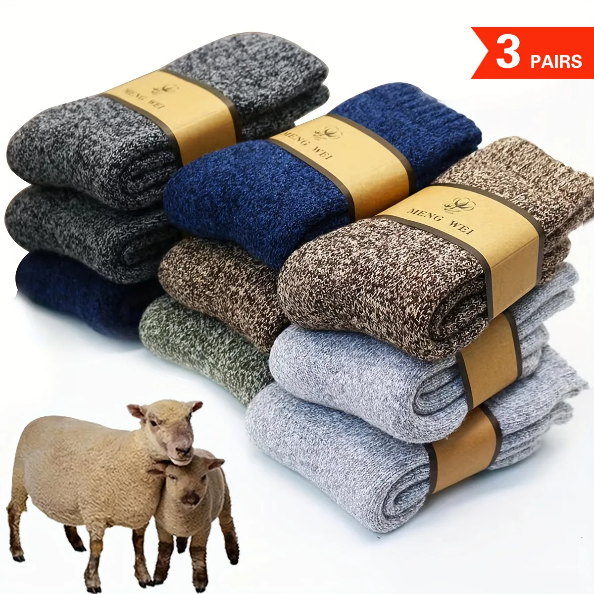 3 Paar Herren-Wintersocken, dicke Frottee-Socken bis zur Wade, kälteabweisende Schneestiefel-Socken, elastisch, einfarbig 2026