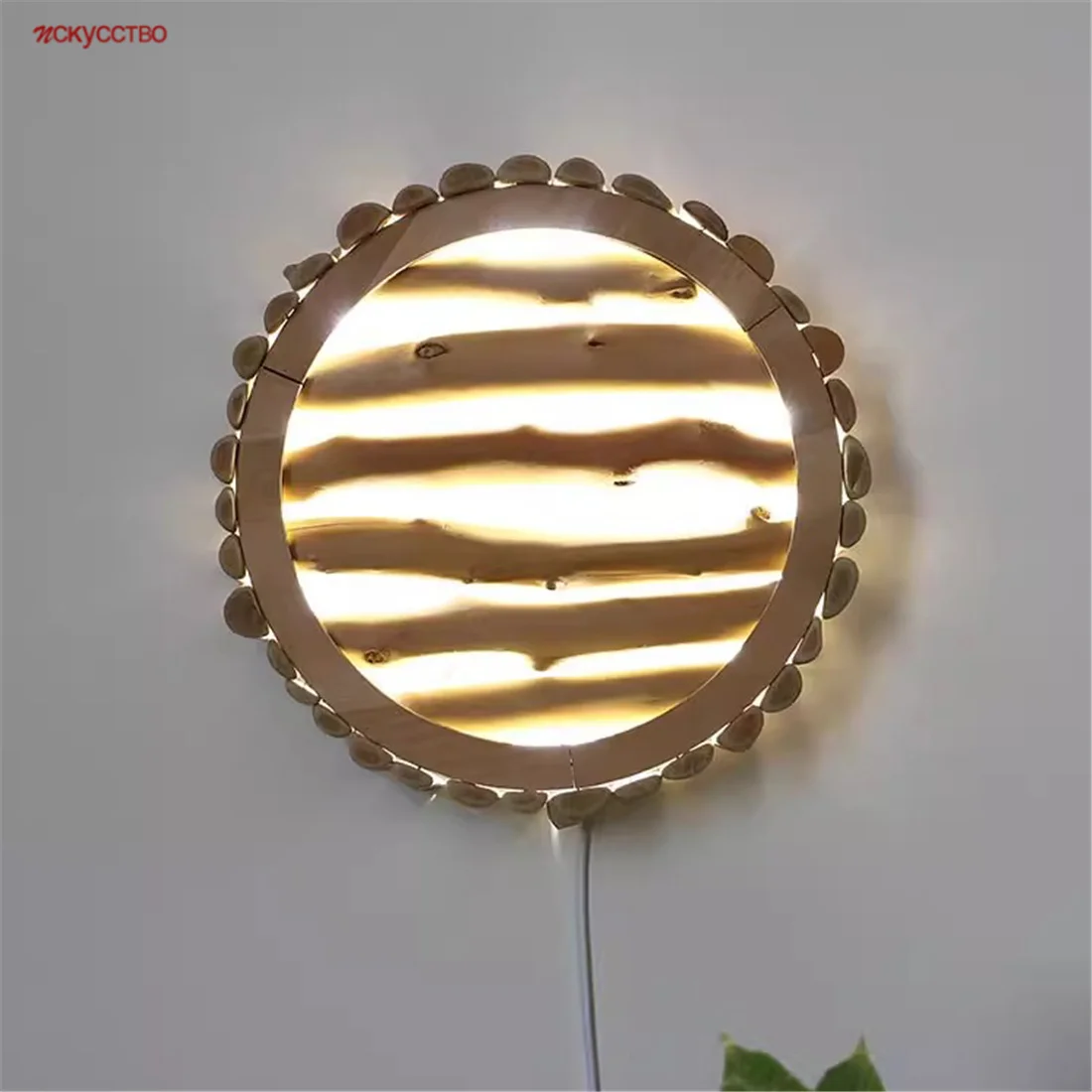 

Southeast Asian Wooden Round Led Wall Lamp Japanese Style Living Room Country Decoration Corridor Restaurant Aisle Night Lights