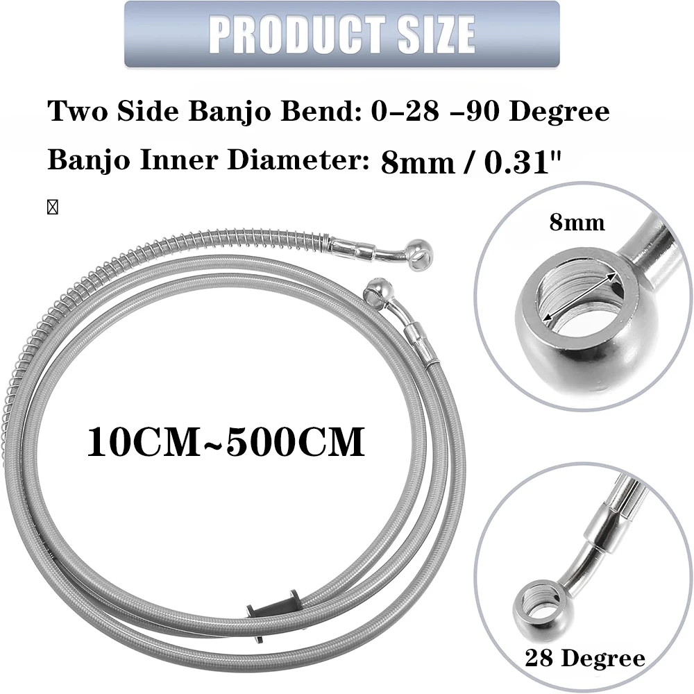 8mm Banjo Silver Nylon Motorcycle Hydraulic Brake Hose LineSpecificmulti Angle High-Temperature Resistant Brake Braided