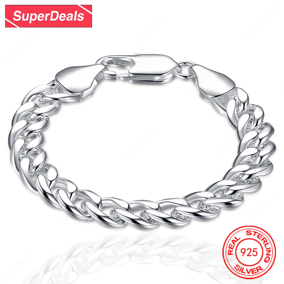 

SuperDeals 10mm 925 Sterling Silver Bracelet Male Fashion Jewelry High Quality Birthday Party Women Wedding Gift Accessories